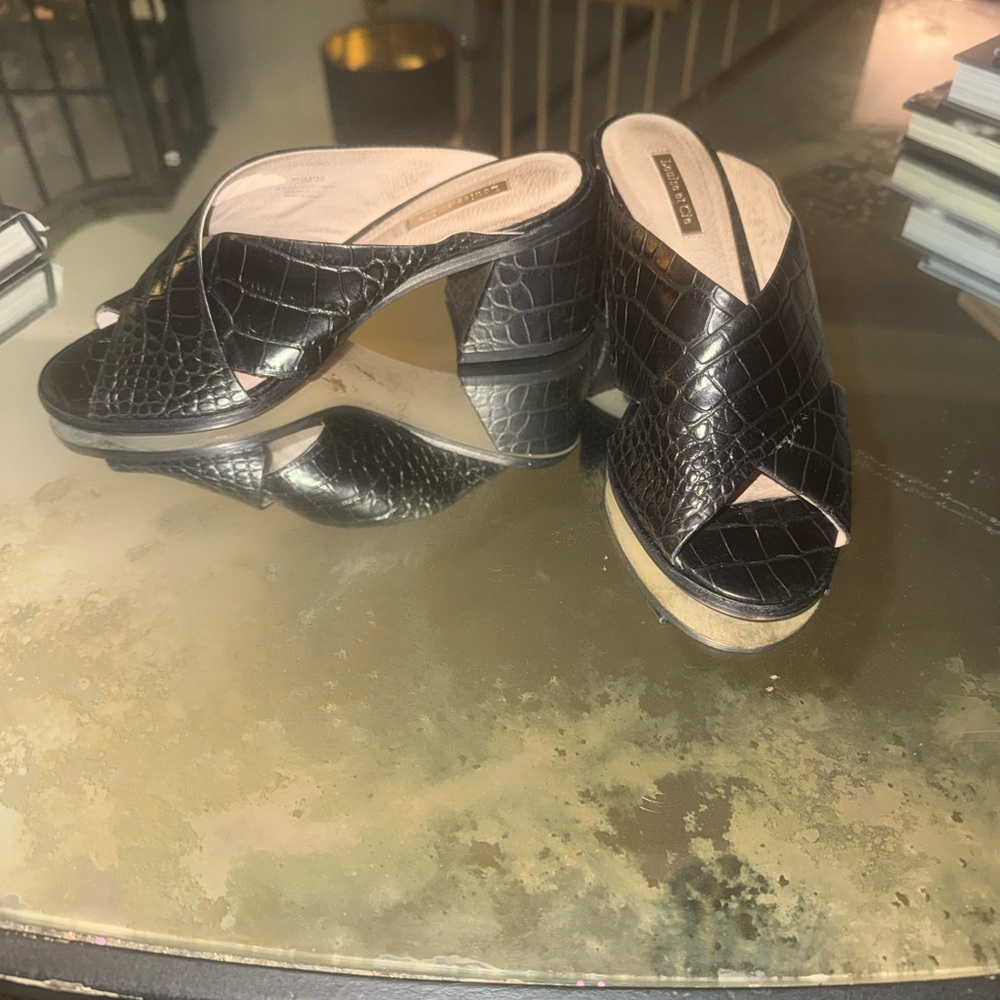 Black Croc-Embossed Slide Heels - Women